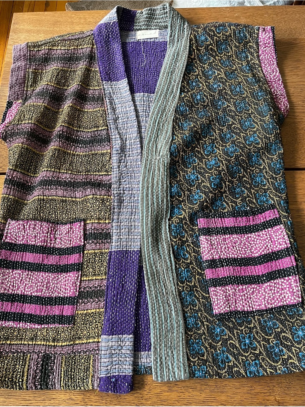 Nomad Purple & Gray Patchwork Kantha Handmade Vest. Stunning!!